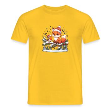 Winterfuchs und Rotkehlchen auf Zweigzauber - Männer T-Shirt - Gelb - Vorne - AI Model Male 178 dark (178cm)