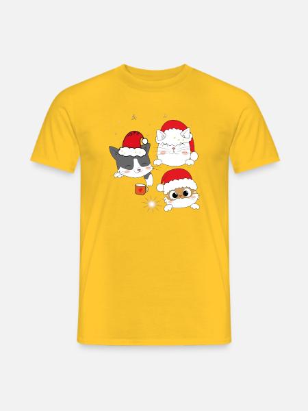 Katzen im Weihnachtsglanz - Männer T-Shirt - Gelb