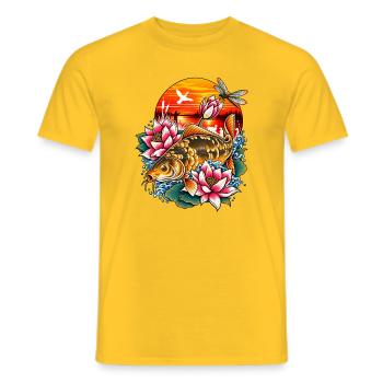 Carpe_miroir_dans_un_coucher_de_soleil - Männer T-Shirt - Gelb - Vorne - AI Model Male 178 dark (178cm)