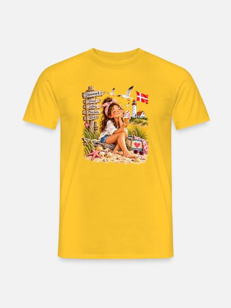 Dänemark Strand Glück Illustration - Männer T-Shirt - Gelb