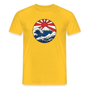 Mount Fuji Welle aufgehende Sonne Japan Art Shirt - Männer T-Shirt - Gelb - Vorne - AI Model Male 178 dark (178cm)