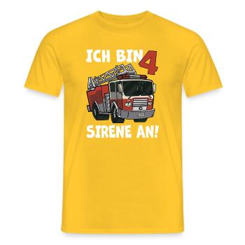 4 Geburtstag Feuerwehr Sirene Feuerwehrauto Motiv - Männer T-Shirt - Gelb - Vorne - AI Model Male 178 dark (178cm)