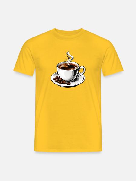 Klassischer heißer Espressobecher und Bohnen - Männer T-Shirt - Gelb