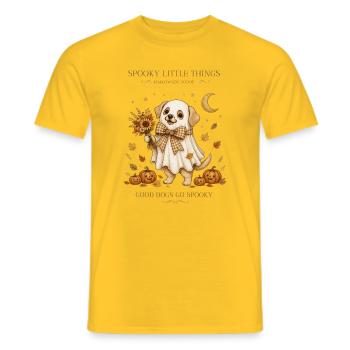 Gruseliger Geisterwelpe mit Kürbissen - Männer T-Shirt - Gelb - Vorne - AI Model Male 178 dark (178cm)