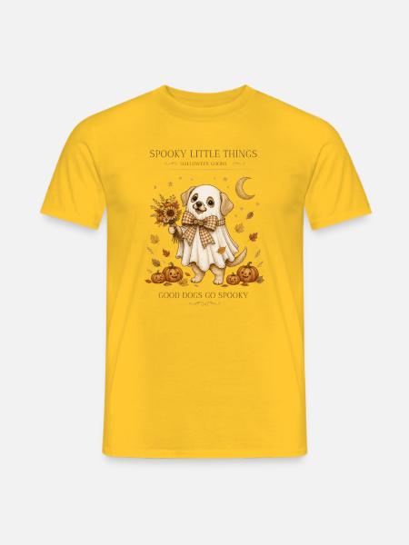 Gruseliger Geisterwelpe mit Kürbissen - Männer T-Shirt - Gelb