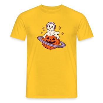 Astronaut auf Halloween-Kürbis - Männer T-Shirt - Gelb - Vorne - AI Model Male 178 dark (178cm)