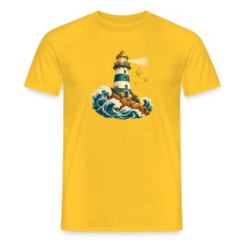 Aquarell Leuchtturm auf den Wellen - Männer T-Shirt - Gelb - Vorne - AI Model Male 178 dark (178cm)