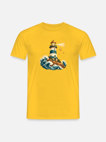 Aquarell Leuchtturm auf den Wellen - Männer T-Shirt - Gelb