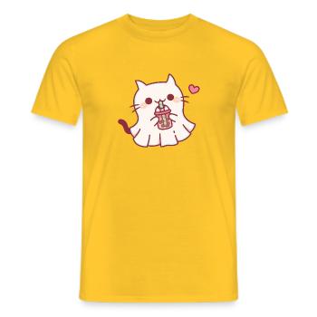 Süße Geisterkatze liebt Boba Tea Halloween - Männer T-Shirt - Gelb - Vorne - AI Model Male 178 dark (178cm)