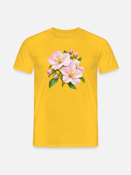 Rosa Apfelblüten-Blüten-Floral - Männer T-Shirt - Gelb