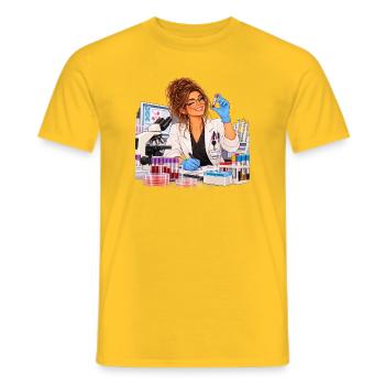 Schicke Wissenschaftlerin im Labor - Männer T-Shirt - Gelb - Vorne - AI Model Male 178 dark (178cm)
