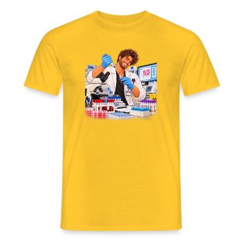 Wissenschaftler lächelt im farbenfrohen Labor - Männer T-Shirt - Gelb - Vorne - AI Model Male 178 dark (178cm)