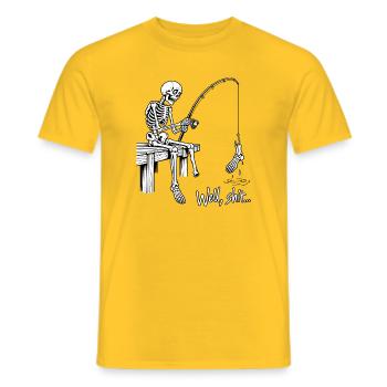 Tja, Scheiße, Skelettangeln, Hakenfuß, Dunkler Humor - Männer T-Shirt - Gelb - Vorne - AI Model Male 178 dark (178cm)
