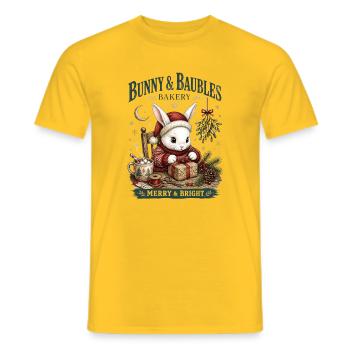 Bunny & Bubbles Weihnachtsbäckerei - Männer T-Shirt - Gelb - Vorne - AI Model Male 178 dark (178cm)