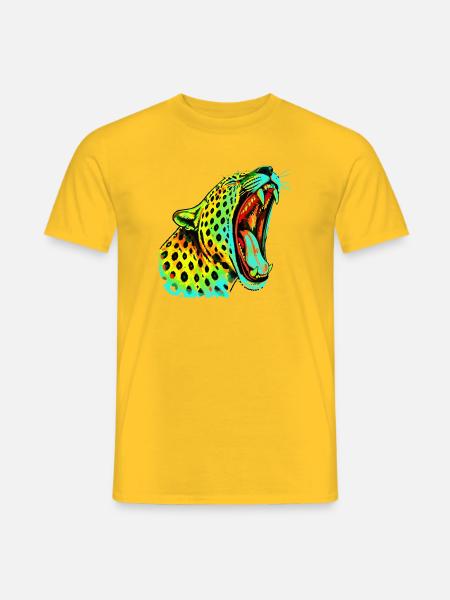 Brüllender Psychodelischer Neonleopard - Männer T-Shirt - Gelb