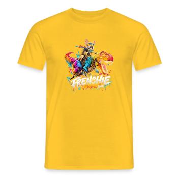 Frenchie Mode Mit Dino Raptor Hund - Männer T-Shirt - Gelb - Vorne - AI Model Male 178 dark (178cm)