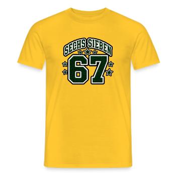 Sechs Sieben College Zahlen 67 Retro Vektor Shirt - Männer T-Shirt - Gelb - Vorne - AI Model Male 178 dark (178cm)