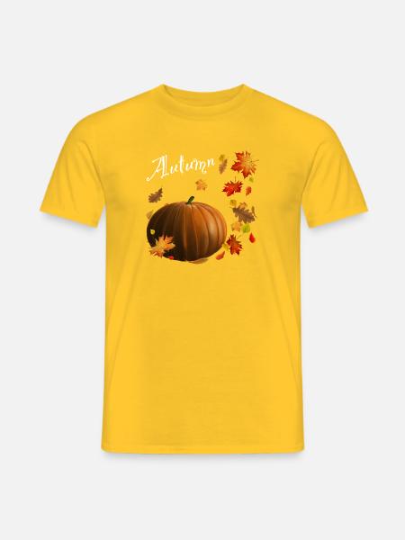Autumn - Kürbis mit bunten Herbstblättern - Männer T-Shirt - Gelb