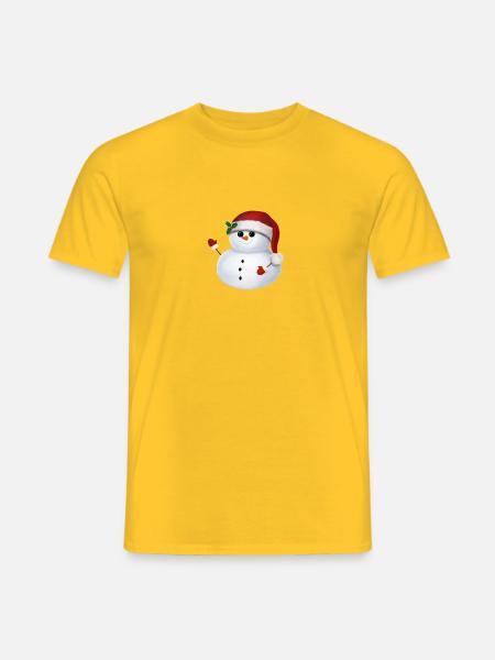 Schneemann mit Weihnachtsmütze - Winkend - Männer T-Shirt - Gelb