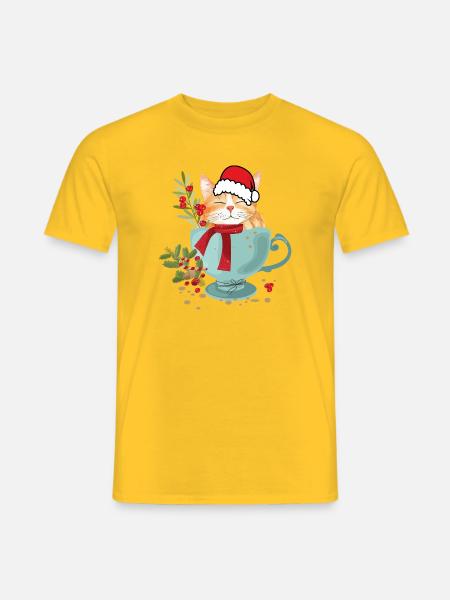 Katze mit Weihnachtsmütze  - Männer T-Shirt - Gelb