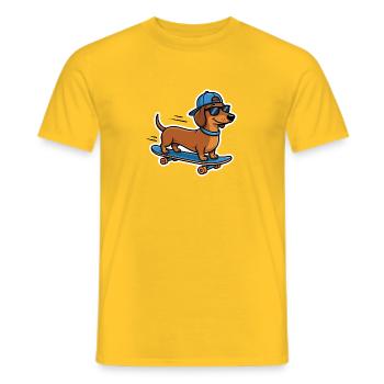 Cooler Dackel Skateboard Hund Skater T-Shirt - Männer T-Shirt - Gelb - Vorne - AI Model Male 178 dark (178cm)