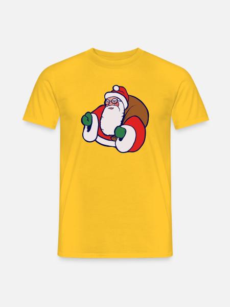 Fetter Cartoon-Weihnachtsmann mit Sack - Männer T-Shirt - Gelb