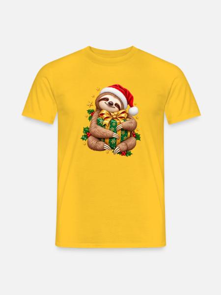 Weihnachtsfaultier Kuschelgeschenk - Männer T-Shirt - Gelb