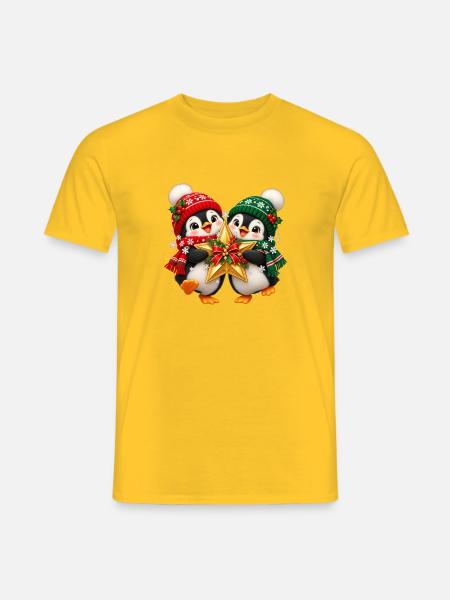 Zwei Pinguine Weihnachtstraum - Männer T-Shirt - Gelb