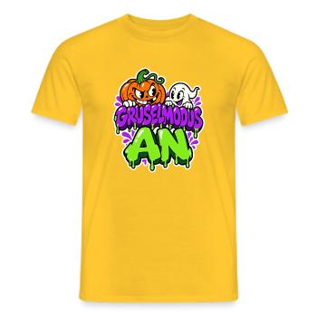 Gruselmodus An - Halloween Kürbis und Geist - Männer T-Shirt - Gelb - Vorne - AI Model Male 178 dark (178cm)