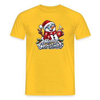 Lustiger Schneemann mit Sonnenbrille Frohe Weihnachten - Männer T-Shirt - Gelb - Vorne - AI Model Male 178 dark (178cm)