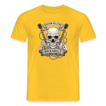 Rockabilly Schädel mit Gitarren - Männer T-Shirt - Gelb - Vorne - AI Model Male 178 dark (178cm)