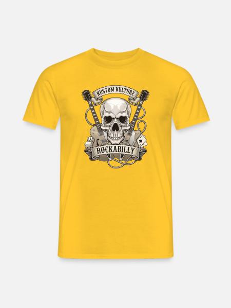Rockabilly Schädel mit Gitarren - Männer T-Shirt - Gelb