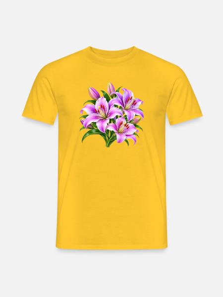 Rosa Lilien-Strauß-Druck - Männer T-Shirt - Gelb