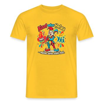 Karneval Alaaf oder Helau Karnevalsfan - Männer T-Shirt - Gelb - Vorne - AI Model Male 178 dark (178cm)