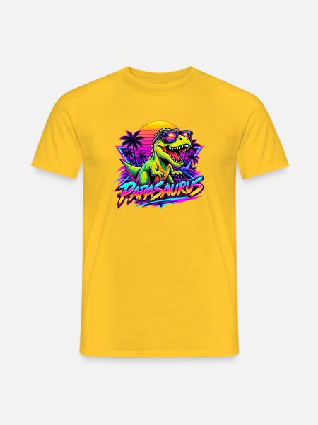 Papasaurus Dinosaurier Sonnenbrille Retro 80er - Männer T-Shirt - Gelb