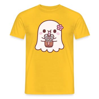 Süßer Geist mit rosa Blume trinkt Eiskaffee - Männer T-Shirt - Gelb - Vorne - AI Model Male 178 dark (178cm)