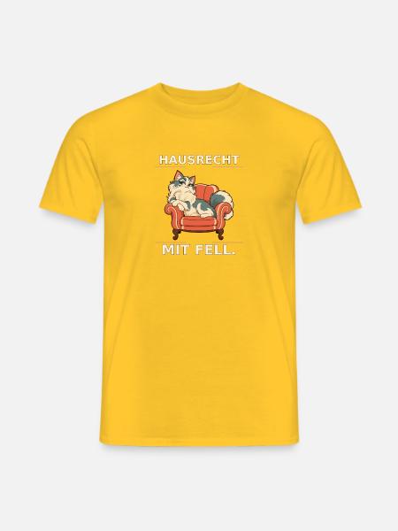 Hausrecht mit Fell Katze im Sessel - Männer T-Shirt - Gelb