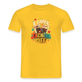  I Love Jacking Off Poker Karten und Spielkarten - Männer T-Shirt - Gelb - Vorne - AI Model Male 178 dark (178cm)
