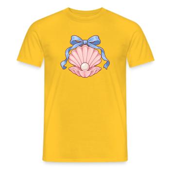 Rosa Muschel mit Perlmutt und blauer Schleife - Männer T-Shirt - Gelb - Vorne - AI Model Male 178 dark (178cm)