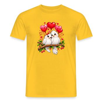 Süße Vögel Pärchen Liebe Valentinstag  - Männer T-Shirt - Gelb - Vorne - AI Model Male 178 dark (178cm)