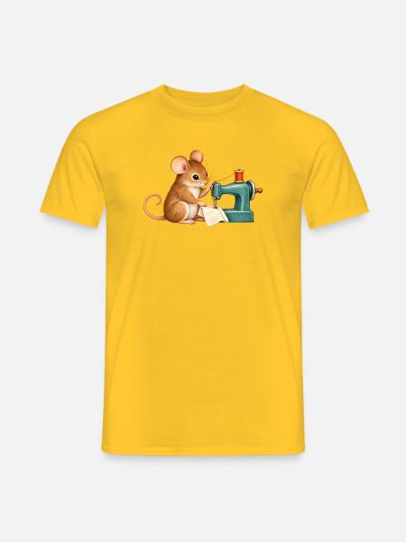 Maus näht mit einer Nähmaschine - Männer T-Shirt - Gelb