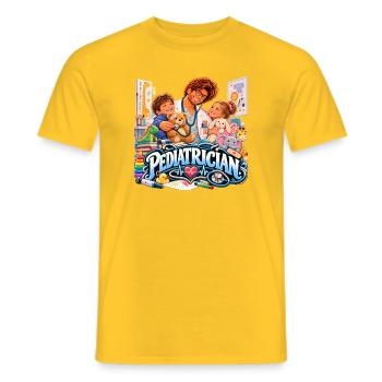 Infantiler Kinderarzt – Kuscheln und Diagnostik - Männer T-Shirt - Gelb - Vorne - AI Model Male 178 dark (178cm)