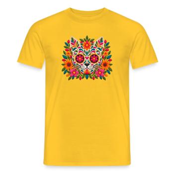 Siamesische Blüten-Zuckerschädelkatze | Pyrenäenlinien-Labor - Männer T-Shirt - Gelb - Vorne - AI Model Male 178 dark (178cm)