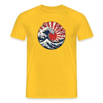 Große Welle Sonne Sakura Japan Kunst Vektor Shirt - Männer T-Shirt - Gelb - Vorne - AI Model Male 178 dark (178cm)