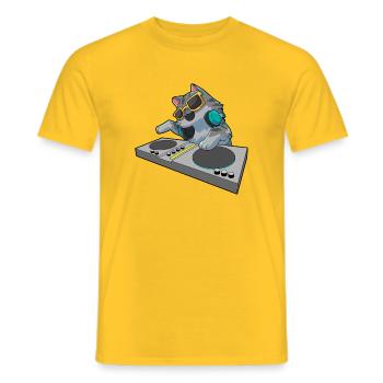 Katze DJ Musik - Männer T-Shirt - Gelb - Vorne - AI Model Male 178 dark (178cm)