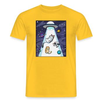 Katze UFO Entführung - Männer T-Shirt - Gelb - Vorne - AI Model Male 178 dark (178cm)