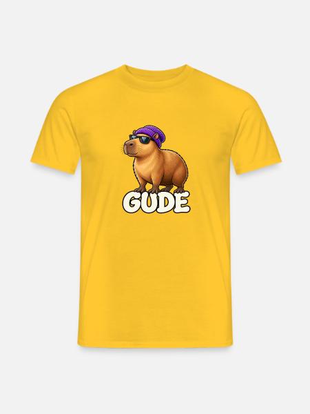 Gude Pelzheld mit Sonnenbrille - Männer T-Shirt - Gelb