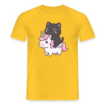Katze auf Einhorn - Männer T-Shirt - Gelb - Vorne - AI Model Male 178 dark (178cm)
