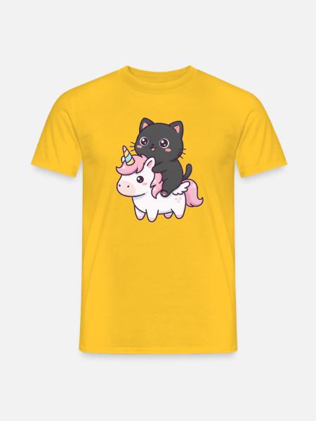 Katze auf Einhorn - Männer T-Shirt - Gelb