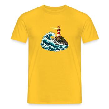 Leuchtturm über einer schwingenden Welle - Männer T-Shirt - Gelb - Vorne - AI Model Male 178 dark (178cm)